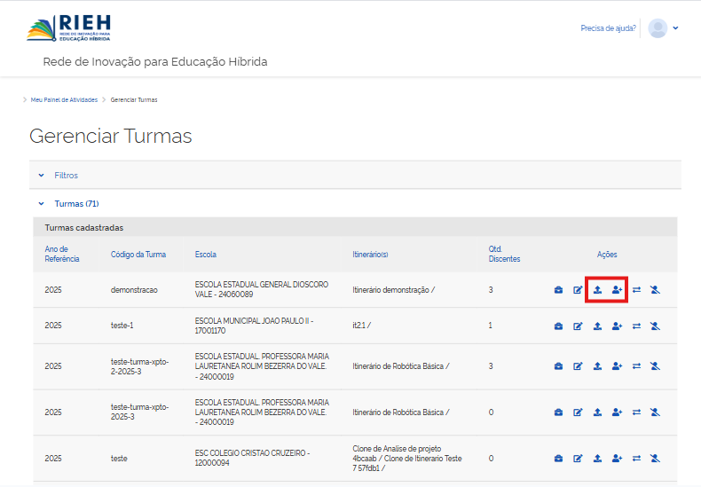 Adicionar Discentes à Turma
