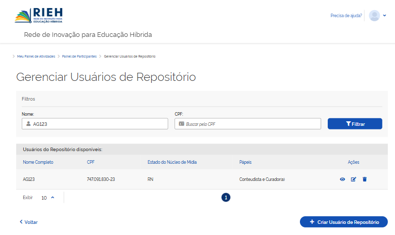 Listagem de Usuários do Repositório
