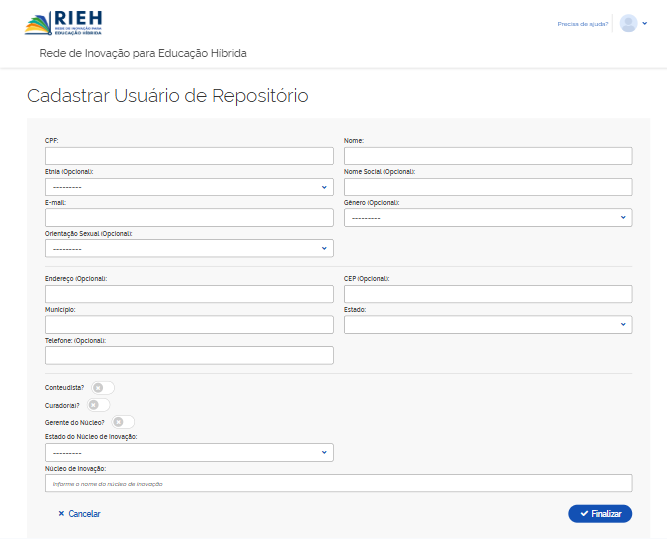 Formulário de Cadastro de Usuário do Repositório