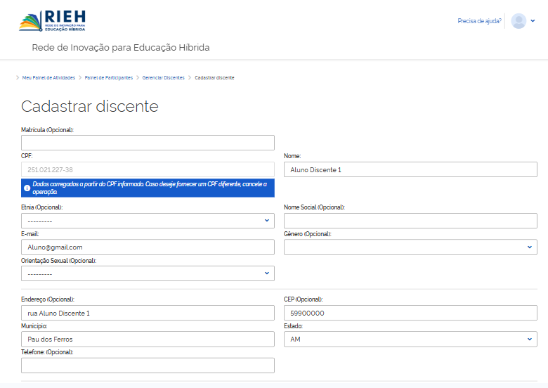 Reativar Participante